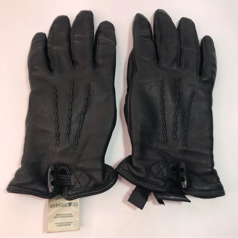 Eddie Bauer Black Leather Fleece Lined Gloves Size L